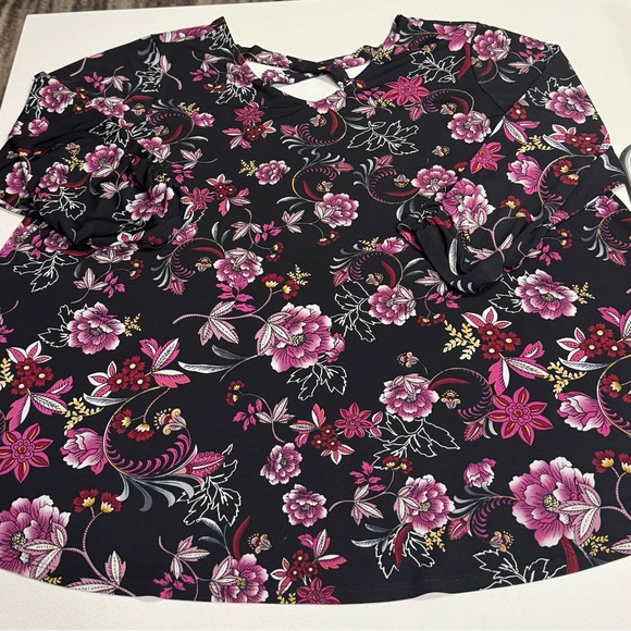 Westport Tops - Westport Black and Pink Floral Blouse